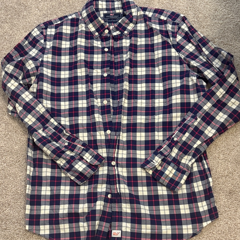 Vineyard Vines Navy, White & Red Plaid Button-Down Shirt
